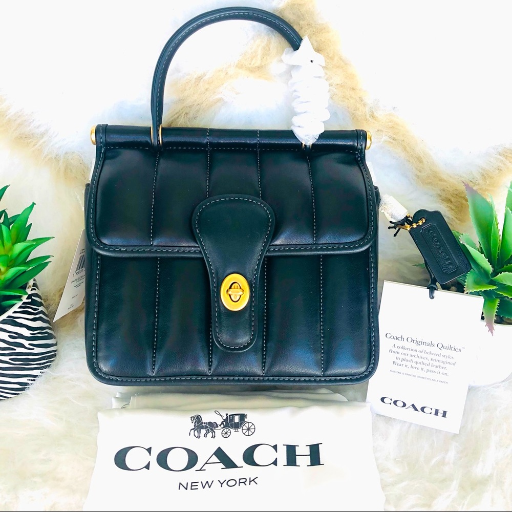 Authentic Brand New Coach Willis Top Handle 18 C3844 With Quilting in Black